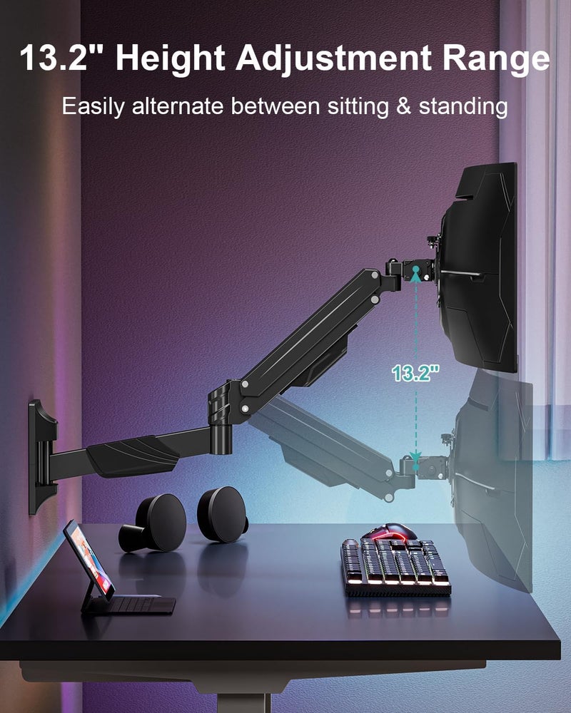 MOUNT PRO Monitor Wall Mount for 17-43" Ultrawide Screens, Single Wall Mount Monitor Arm Holds up to 33.1 lbs, Full Motion Adjustable Wall Bracket with VESA Extension Kit, VESA Mount Max 200x200mm - Image 5